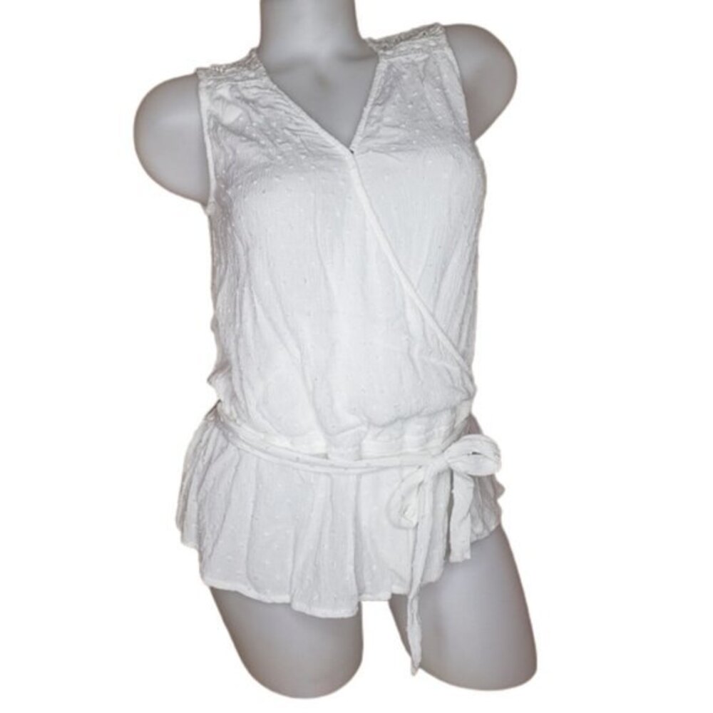 Democracy Sleeveless Swiss Dot Gauze White Lace Top S